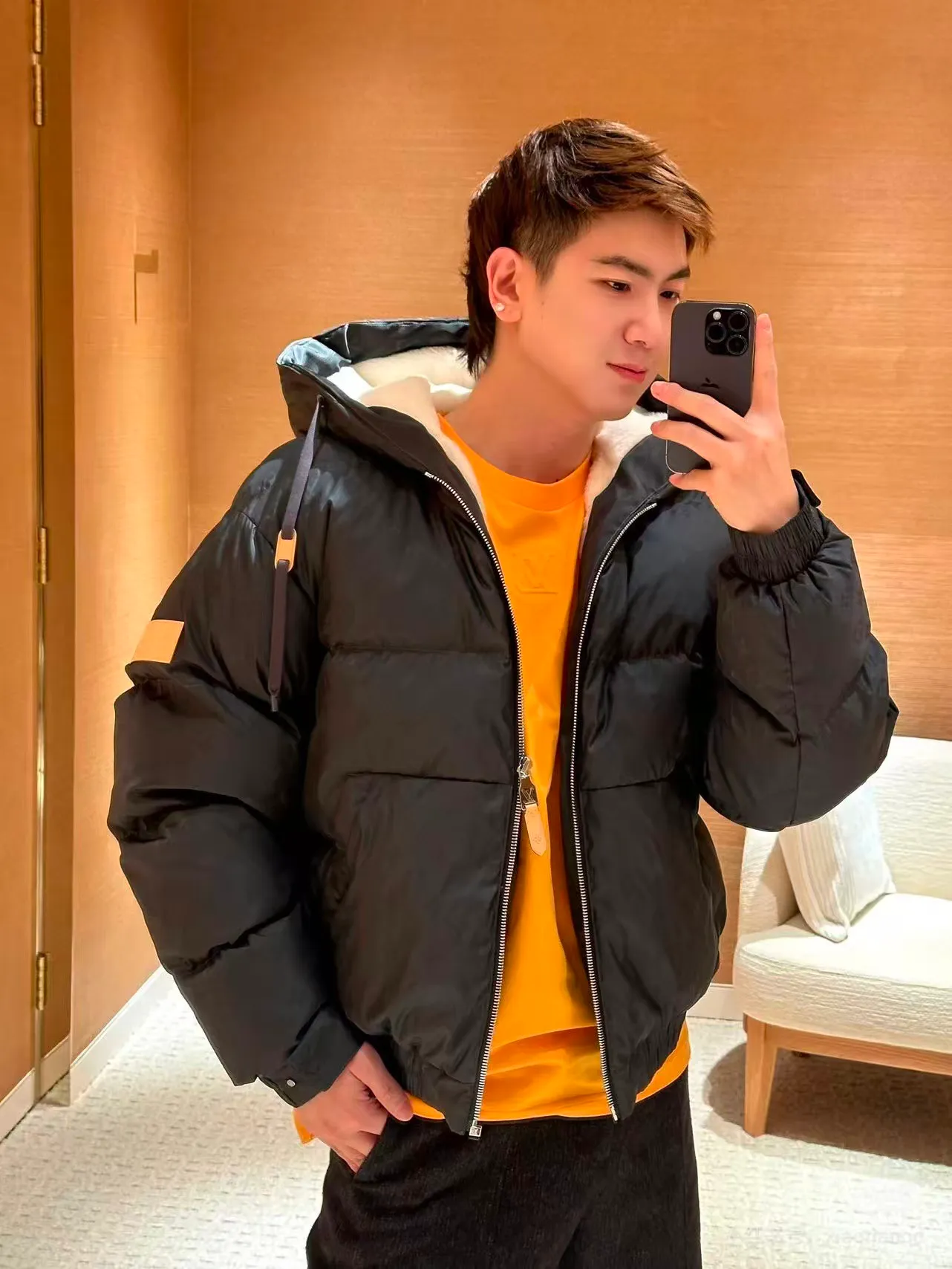 Louis Vuitton/Louis Vuitton Ski Series Full Print Jacquard Lambswool Hooded Down Cotton Jacket
